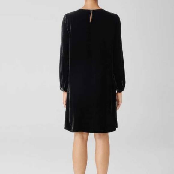 Eileen Fisher easy fit black velvet dress Hand pockets knee length New Small - Picture 2 of 5